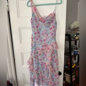 ASTR Asymmetrical Floral Dress - Pink and Blue